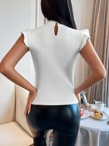 SHEIN SXY Áo thun nữ Xù màu trơn Giải trí - trắng - Xem 2