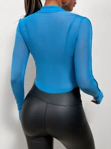 SHEIN Unity 接縫細節薄透網紗襯衫 - 藍色 - 查看 2