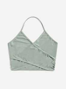ROMWE Top halter con tira cruzada de canalé - verde menta - Ver 1