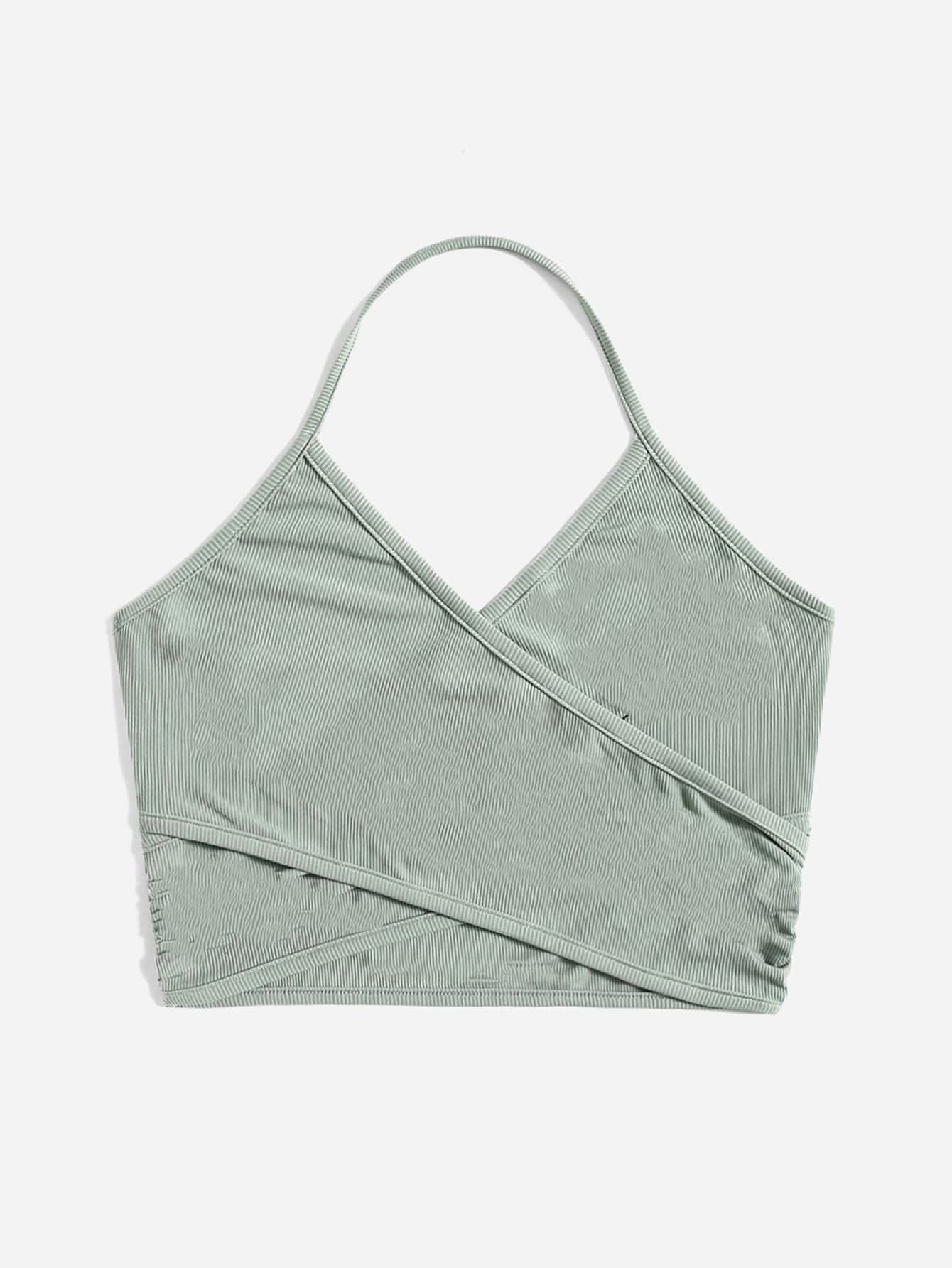 ROMWE Top halter con tira cruzada de canalé - verde menta - Ver 1