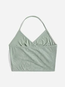 ROMWE Top halter con tira cruzada de canalé - verde menta - Ver 2