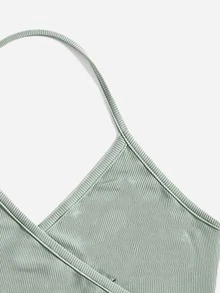 ROMWE Top halter con tira cruzada de canalé - verde menta - Ver 3