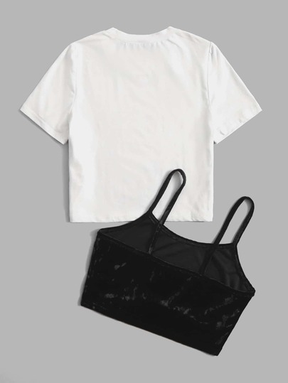 Top à fines brides papillon à strass & T-shirt unicolore