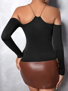 SHEIN SXY 鏈條帶挖肩T恤 - 黑色 - 查看 2