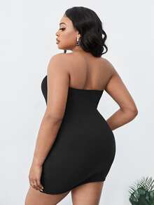 SHEIN SXY Đầm Plus Size Cắt ra Thắt nút màu trơn Gợi cảm - màu đen - Xem 2