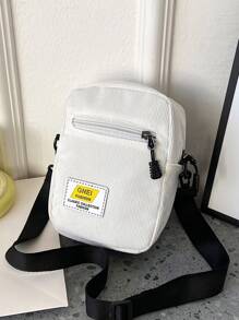 高中生大学多功能单肩包单肩包休闲包迷你男士字母贴花装饰方包学院户外运动通勤度假手提包运动包旅行大容量便携度假男士圣诞礼物侧包旅行必备品度假必备品男士包露营男士单肩包夏季返校 - 白色 - 查看 2