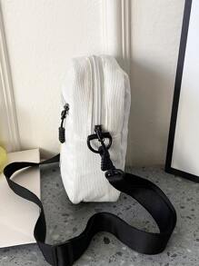 高中生大学多功能单肩包单肩包休闲包迷你男士字母贴花装饰方包学院户外运动通勤度假手提包运动包旅行大容量便携度假男士圣诞礼物侧包旅行必备品度假必备品男士包露营男士单肩包夏季返校 - 白色 - 查看 3