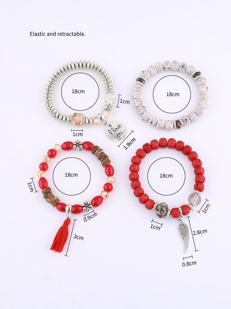 4pcs Tassel & Disc Charm Beaded Bracelet picture 3