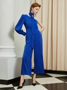 SHEIN BAE One Shoulder Belted Jumpsuit - Blue - View 1