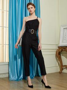 MOTF PREMIUM VISCOSE ONE SHOULDER JUMPSUIT - Black - View 2