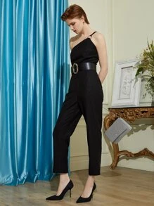 MOTF PREMIUM VISCOSE ONE SHOULDER JUMPSUIT - Black - View 4