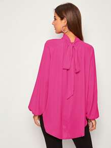 SHEIN Privé Tie Back Raglan Sleeve Dip Hem Top - Hot Pink - View 1