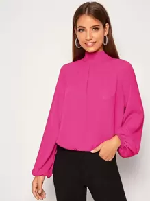 SHEIN Privé Tie Back Raglan Sleeve Dip Hem Top - Hot Pink - View 2