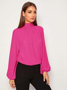 SHEIN Privé Tie Back Raglan Sleeve Dip Hem Top - Hot Pink - View 3