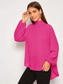 SHEIN Privé Tie Back Raglan Sleeve Dip Hem Top - Hot Pink - View 4