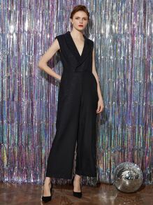 SHEIN Unity Viscose Culottes Sleeveless Jumpsuit - Black - View 1