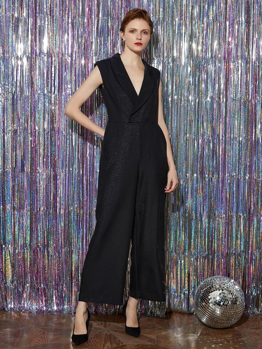 SHEIN Unity Viscose Culottes Sleeveless Jumpsuit - Black - View 1