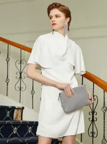 Seusyu Straight Fit Cloak Sleeve Dress - White - View 1