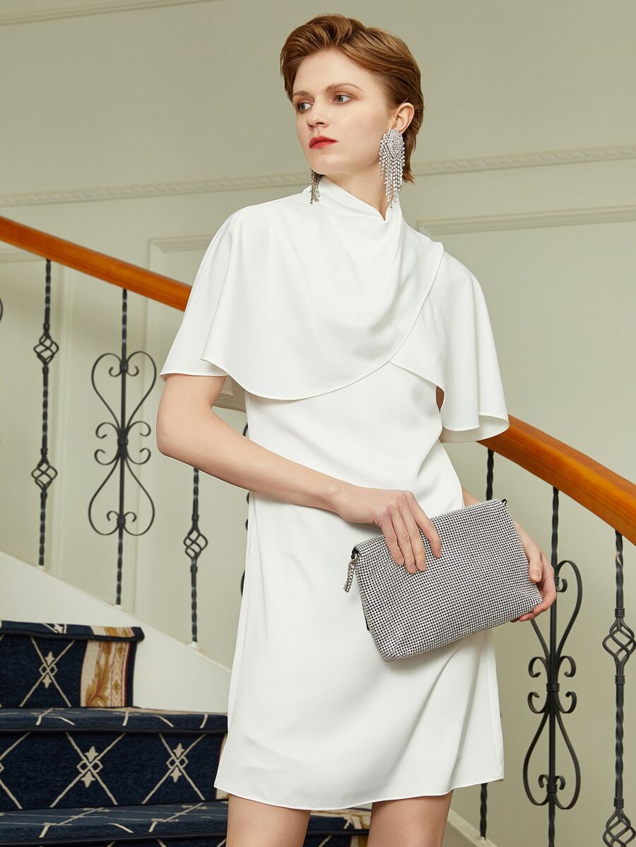 Seusyu Straight Fit Cloak Sleeve Dress - White - View 1