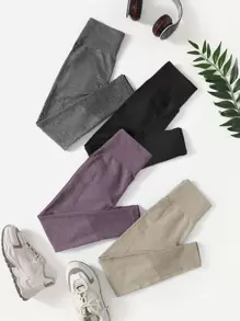 Yoga Basic 4入組寬版腰帶運動打底褲 - 彩色 - 查看 2