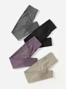 Yoga Basic 4入組寬版腰帶運動打底褲 - 彩色 - 查看 5