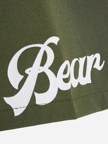 ROMWE MEN 男士熊字母圖案襯衫 - 軍綠色 - 查看 4