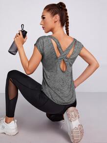 Yoga Basic 1 件扎染后背打结运动背心健身背心 - 深灰色 - 查看 1
