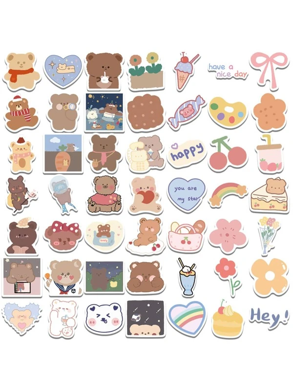 102pcs bear print sticker shein asia