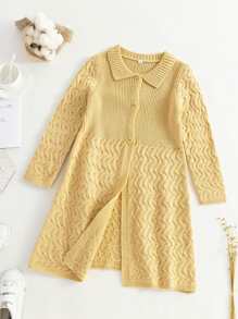 Toddler Girls Solid Button Through Collar Cardigan - Khaki - View 1