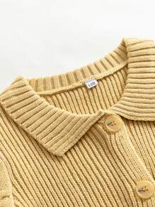 Toddler Girls Solid Button Through Collar Cardigan - Khaki - View 4