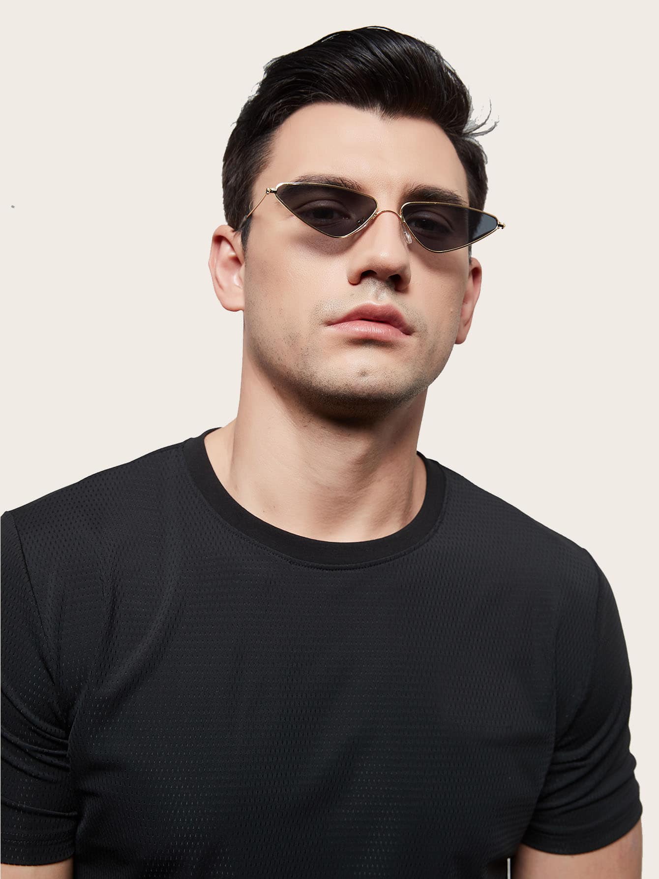 男士猫眼时尚眼镜，适合日常驾驶和户外活动 - 黑色 - 查看 1