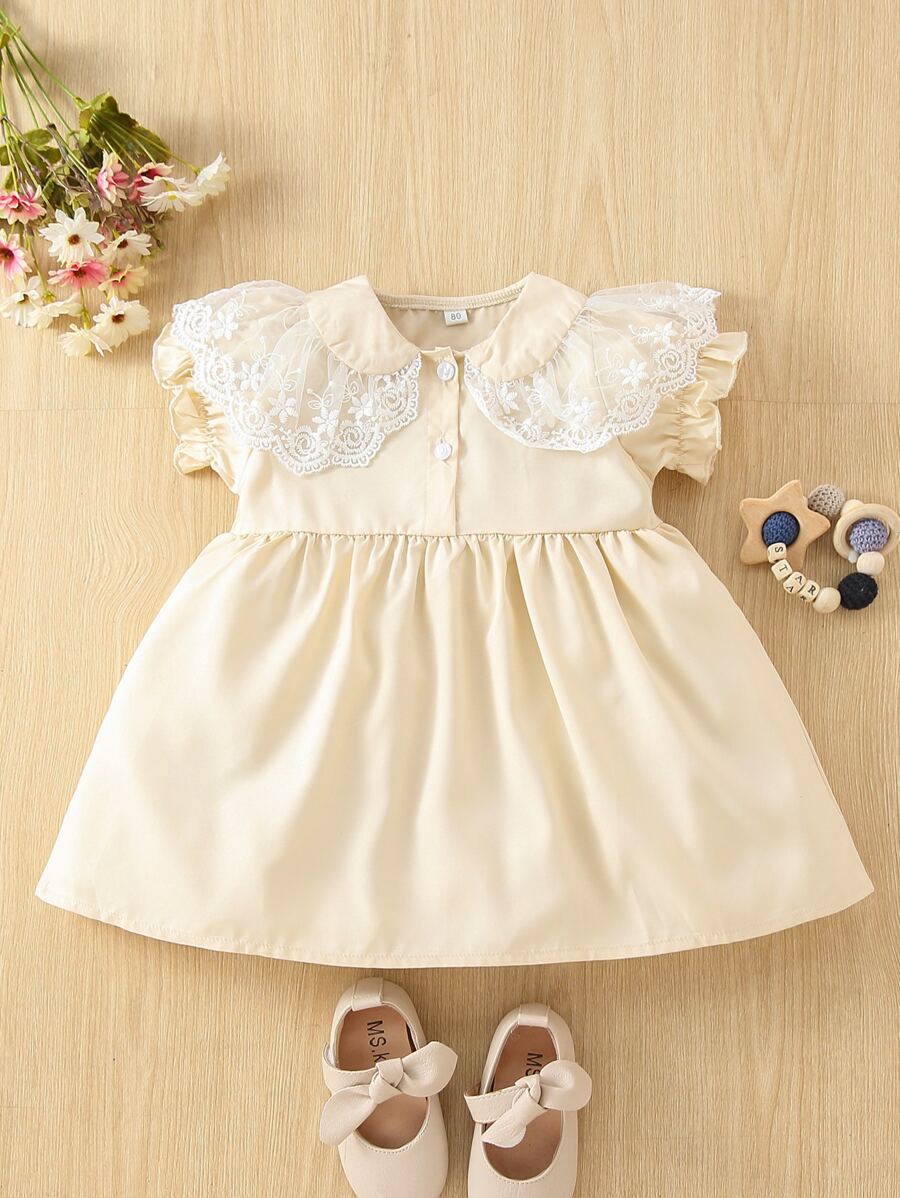 Baby Embroidery Mesh Statement Collar Dress - Apricot - View 1