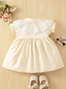 Baby Embroidery Mesh Statement Collar Dress - Apricot - View 2