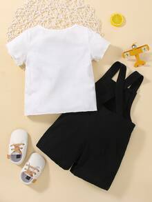 Baby Lettuce Trim Tee & Suspender Shorts - Black and White - View 2