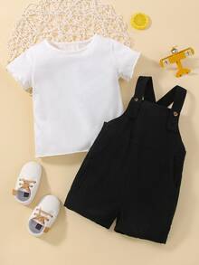 Baby Lettuce Trim Tee & Suspender Shorts - Black and White - View 3