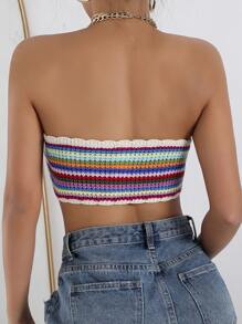 SHEIN SXY Striped Pattern Lace Up Knot Tube Knit Top - Multicolor - View 2