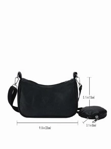 Túi đeo chéo in nổi bằng vải thiều có hộp đựng tiền xu - màu đen - Xem 2