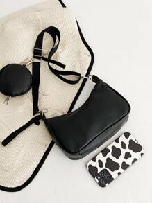 Túi đeo chéo in nổi bằng vải thiều có hộp đựng tiền xu - màu đen - Xem 3