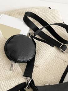 Túi đeo chéo in nổi bằng vải thiều có hộp đựng tiền xu - màu đen - Xem 4