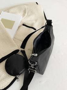 Túi đeo chéo in nổi bằng vải thiều có hộp đựng tiền xu - màu đen - Xem 5