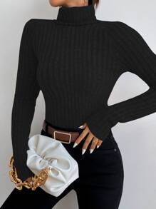 Chiquease Funnel Neck Raglan Sleeve Rib-knit Tee - Black - View 1