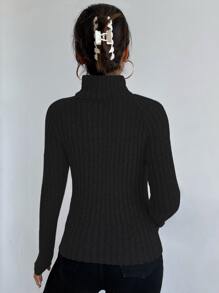 Chiquease Funnel Neck Raglan Sleeve Rib-knit Tee - Black - View 2