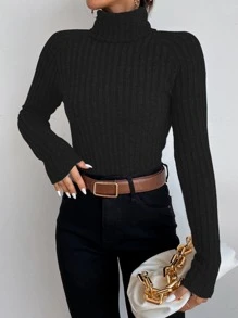 Chiquease Funnel Neck Raglan Sleeve Rib-knit Tee - Black - View 3