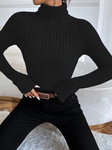 Chiquease Funnel Neck Raglan Sleeve Rib-knit Tee - Black - View 6