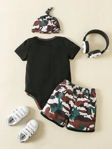 Bộ đồ Em bé Tương phản ràng buộc Con số Ngụy trang Slogan Giải trí - Nhiều màu - Xem 2