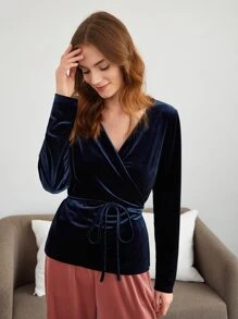 SHEIN 絲絨腰帶休閒服上裝