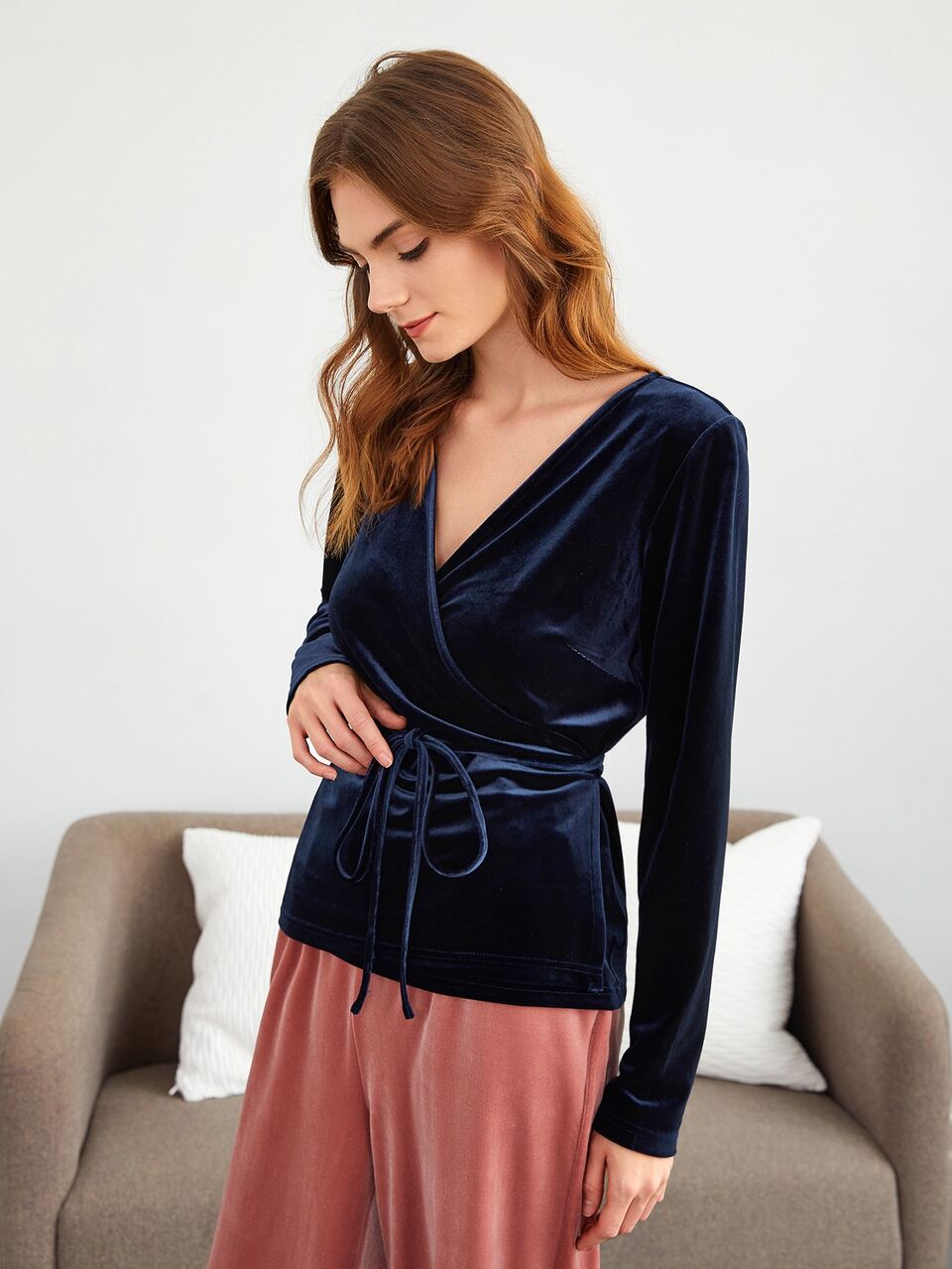 Velvet Belted Lounge Top