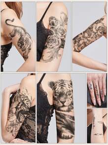 สติ๊กเกอร์รอยสัก ลายรูปเสือโคร่ง - สีดำ - ดู 5