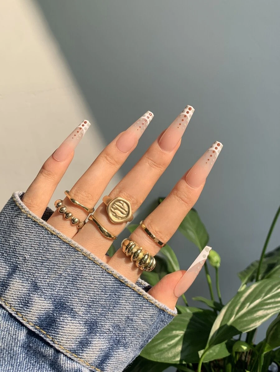 24入組長款棺材形假指甲和1入組指甲銼和1片果凍膠 - 彩色 - 查看 1