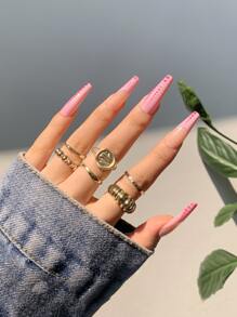 24 miếng móng tay giả chấm bi và 1 miếng băng keo và 1 miếng dũa móng - Nhiều màu - Xem 1